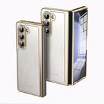 For Samsung Galaxy Z Fold5 Integrated Gold Wire Silver Brocade Plating Phone Case(White)