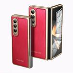 For Samsung Galaxy Z Fold4 Integrated Gold Wire Silver Brocade Plating Phone Case(Red)