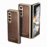 For Samsung Galaxy Z Fold4 Integrated Gold Wire Silver Brocade Plating Phone Case(Brown)