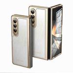 For Samsung Galaxy Z Fold4 Integrated Gold Wire Silver Brocade Plating Phone Case(White)