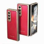 For Samsung Galaxy Z Fold3 Integrated Gold Wire Silver Brocade Plating Phone Case(Red)