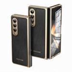 For Samsung Galaxy Z Fold3 Integrated Gold Wire Silver Brocade Plating Phone Case(Black)
