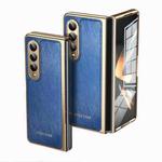 For Samsung Galaxy Z Fold3 Integrated Gold Wire Silver Brocade Plating Phone Case(Blue)