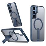 For Samsung Galaxy S24 FE 5G Star Shine Series TPU + PC MagSafe Phone Case with Fold Holder(Navy Blue)