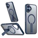 For iPhone 16 Plus Star Shine Series TPU + PC MagSafe Phone Case with Fold Holder(Navy Blue)