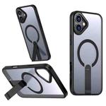 For iPhone 16 Star Shine Series TPU + PC MagSafe Phone Case with Fold Holder(Black)