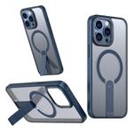 For iPhone 12 Pro Max Star Shine Series TPU + PC MagSafe Phone Case with Fold Holder(Navy Blue)