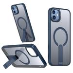For iPhone 12 mini Star Shine Series TPU + PC MagSafe Phone Case with Fold Holder(Navy Blue)