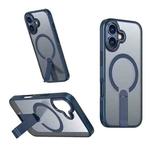 For iPhone 17 Star Shine Series TPU + PC MagSafe Phone Case with Fold Holder(Navy Blue)