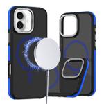 For iPhone 16 Plus Dual-Color Skin Feel MagSafe Phone Case(Black Blue)