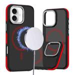For iPhone 16 Plus Dual-Color Skin Feel MagSafe Phone Case(Black Red)