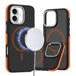 For iPhone 16 Dual-Color Skin Feel MagSafe Phone Case(Black Orange)