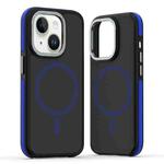 For iPhone 15 Plus Dual-Color Skin Feel MagSafe Phone Case(Black Blue)