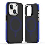 For iPhone 14 Plus Dual-Color Skin Feel MagSafe Phone Case(Black Blue)