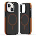 For iPhone 14 Plus Dual-Color Skin Feel MagSafe Phone Case(Black Orange)