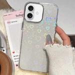 For iPhone 16 Plus 3D Heart IMD Hybrid TPU Phone Case(White)