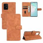 For Samsung Galaxy A91 / M80s Solid Color Skin Feel Magnetic Buckle Horizontal Flip Calf Texture PU Leather Case with Holder & Card Slots & Wallet(Brown)