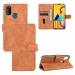 For Samsung Galaxy M30s / M21 Solid Color Skin Feel Magnetic Buckle Horizontal Flip Calf Texture PU Leather Case with Holder & Card Slots & Wallet(Brown)