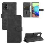 For Samsung Galaxy A51 5G Solid Color Skin Feel Magnetic Buckle Horizontal Flip Calf Texture PU Leather Case with Holder & Card Slots & Wallet(Black)