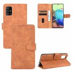 For Samsung Galaxy A71 5G Solid Color Skin Feel Magnetic Buckle Horizontal Flip Calf Texture PU Leather Case with Holder & Card Slots & Wallet(Brown)