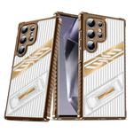 For Samsung Galaxy S25 Ultra 5G Plating Holder PC Hybrid TPU Phone Case(Desert Gold)