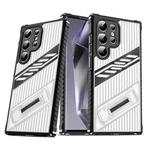 For Samsung Galaxy S25 Ultra 5G Plating Holder PC Hybrid TPU Phone Case(Transparent Black)
