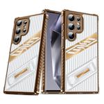 For Samsung Galaxy S24 Ultra 5G Plating Holder PC Hybrid TPU Phone Case(Desert Gold)