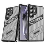 For Samsung Galaxy S24 Ultra 5G Plating Holder PC Hybrid TPU Phone Case(Gray Black)