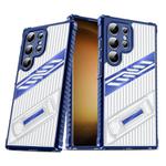 For Samsung Galaxy S23 Ultra 5G Plating Holder PC Hybrid TPU Phone Case(Navy Blue)
