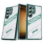 For Samsung Galaxy S23 Ultra 5G Plating Holder PC Hybrid TPU Phone Case(Dark Green)