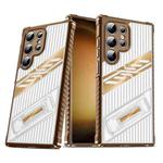 For Samsung Galaxy S23 Ultra 5G Plating Holder PC Hybrid TPU Phone Case(Desert Gold)