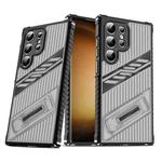 For Samsung Galaxy S23 Ultra 5G Plating Holder PC Hybrid TPU Phone Case(Gray Black)
