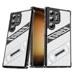 For Samsung Galaxy S23 Ultra 5G Plating Holder PC Hybrid TPU Phone Case(Transparent Black)