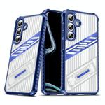 For Samsung Galaxy S24 FE 5G Plating Holder PC Hybrid TPU Phone Case(Navy Blue)