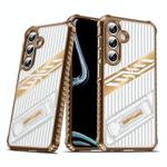 For Samsung Galaxy S24 FE 5G Plating Holder PC Hybrid TPU Phone Case(Desert Gold)