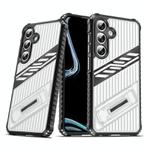 For Samsung Galaxy S24 FE 5G Plating Holder PC Hybrid TPU Phone Case(Transparent Black)