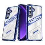 For Samsung Galaxy S23 FE 5G Plating Holder PC Hybrid TPU Phone Case(Navy Blue)