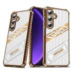 For Samsung Galaxy S23 FE 5G Plating Holder PC Hybrid TPU Phone Case(Desert Gold)