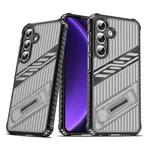For Samsung Galaxy S23 FE 5G Plating Holder PC Hybrid TPU Phone Case(Gray Black)