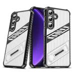 For Samsung Galaxy S23 FE 5G Plating Holder PC Hybrid TPU Phone Case(Transparent Black)