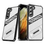 For Samsung Galaxy S23 5G Plating Holder PC Hybrid TPU Phone Case(Transparent Black)