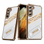 For Samsung Galaxy S23+ 5G Plating Holder PC Hybrid TPU Phone Case(Desert Gold)