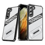 For Samsung Galaxy S23+ 5G Plating Holder PC Hybrid TPU Phone Case(Transparent Black)