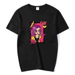 Purple Hair Girl Printed Round Neck Modal Short Sleeve T-shirt Print On Your Demand, Size:XXXXL(Black)