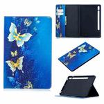 For Samsung Galaxy Tab S8 / Galaxy Tab S7 T870 Colored Drawing Pattern Horizontal Flip Leather Case with Holder & Card Slots & Wallet(Golden Butterfly)