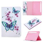 For Samsung Galaxy Tab S8 / Galaxy Tab S7 T870 Colored Drawing Pattern Horizontal Flip Leather Case with Holder & Card Slots & Wallet(Peach Blossom Butterfly)