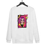 Purple Hair Girl Printed Casual Loose Round Neck Sweatshirt Print On Your Demand, Size:XS(White)