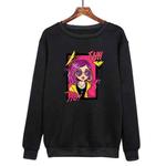 Purple Hair Girl Printed Casual Loose Round Neck Sweatshirt Print On Your Demand, Size:XS(Black)