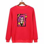 Purple Hair Girl Printed Casual Loose Round Neck Sweatshirt Print On Your Demand, Size:M(Red)