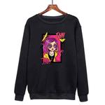 Purple Hair Girl Printed Casual Loose Round Neck Sweatshirt Print On Your Demand, Size:XXL(Black)